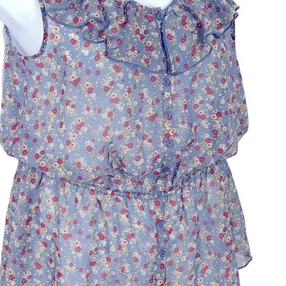 Maurices Sheer Button Up Peplum Hem Floral Sleeveless Top size Large - Picture 8 of 13